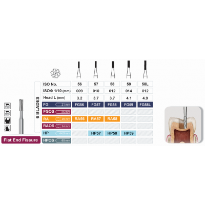 فرز توربین کارباید (5 عددی) - Dentalree - Flat End Fissure (3.2mm)