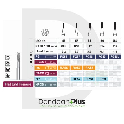 فرز جراحی هندپیس (5 عددی) - Dentalree - Flat End Fissure
