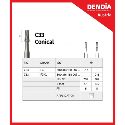 فرز کارباید - Dendia - Fissure Burs Conical C33