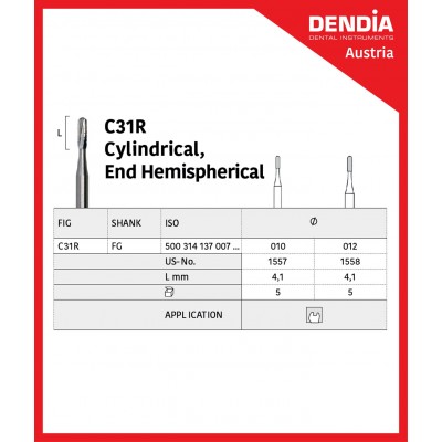 فرز کارباید - Dendia - Fissure Burs End Hemispherical C31R