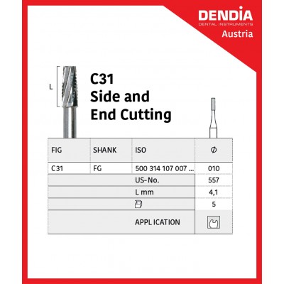 فرز کارباید - Dendia - Fissure Burs End Cutting C31