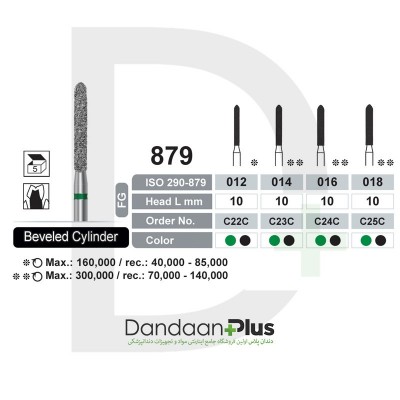 فرز الماسه تراش 5 عددی سبز Dentalree- Modified Beveled Cyliner 879