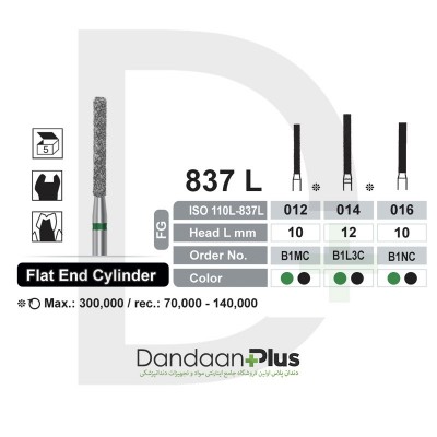 فرز الماسه تراش 5 عددی Dentalree- Flat End Cylinder 837L